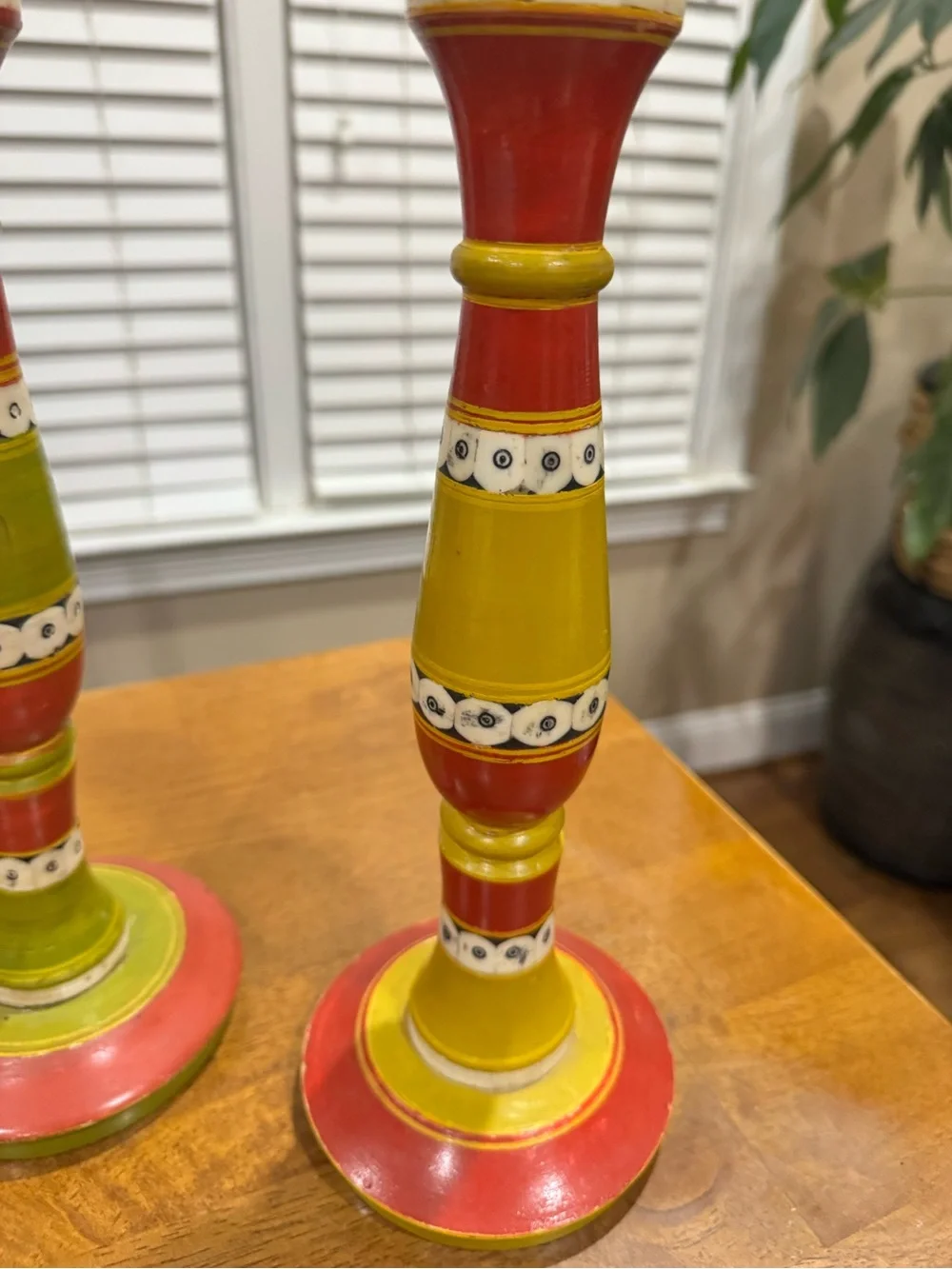 Handmade in India Painted Wood Candlesticks by Tozai Home